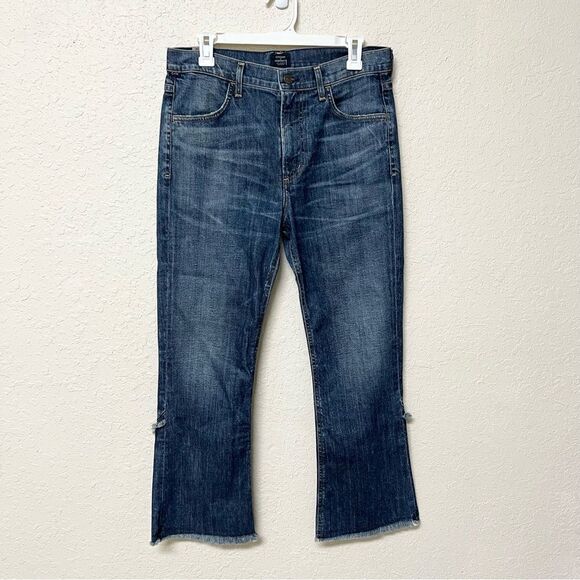 Citizens of Humanity Drew Crop Flare Frayed Hem High Rise Jeans Blue Size 30 - Picture 1 of 9